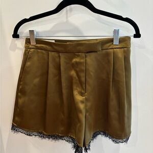Elegant Olive Green Women's Shorts with Lace Trim